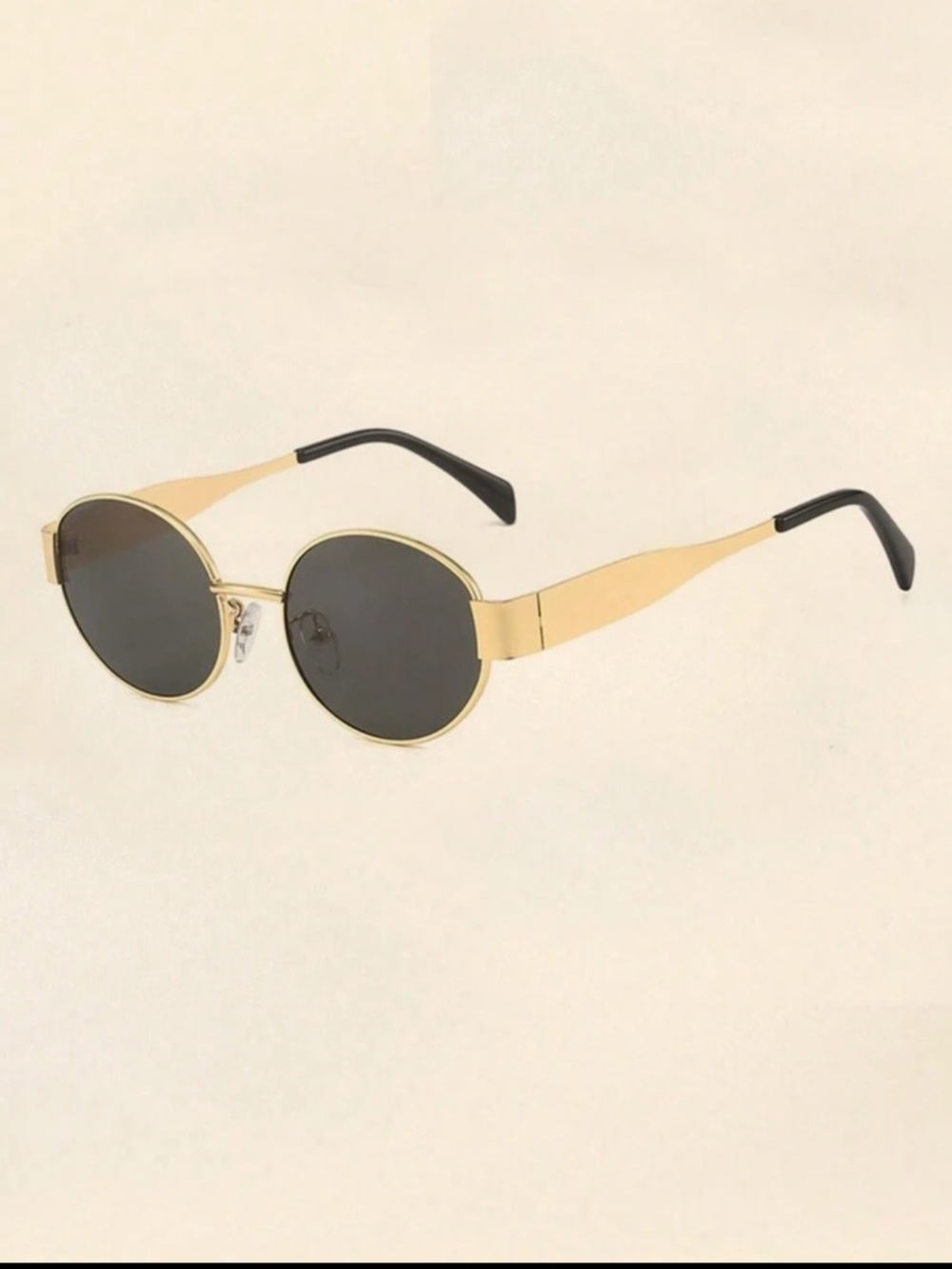 Gold Frame Oval Sunglasses - Black and Brown Lenses - Picture 3 of 4